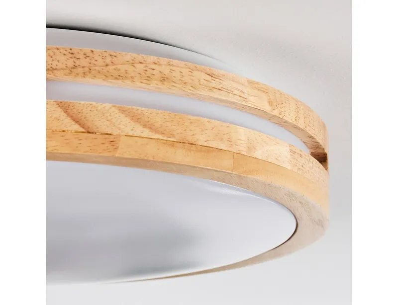 hofstein Deckenleuchte moderne Deckenlampe aus Metall/Bambus/Kunststoff in Weiß/Natur, LED wechselbar, 3000 Kelvin, Leuchte im angesagten Boho-Design (30cm), 1700 Lumen, LED 16 W, Beige|weiß, – Produktbild 3 von 5