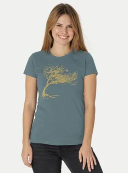 Peaces.bio - handbedruckte Biomode Peaces.bio - handbedruckte Biomode Bio-Damen-T-Shirt "Windy Tree" – Produktbild 1 von 1