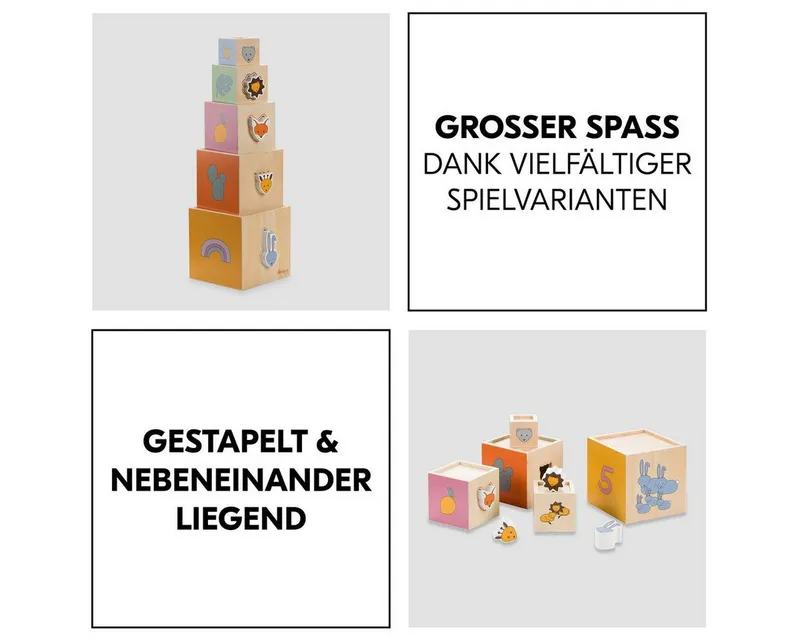 Hauck Hauck Steckspielzeug Stack N Raise, Stapelspiel Holz Stapelturm Stapelsteine Motorikspielzeug ab 1 Jahr, Bunt, – Produktbild 5 von 5