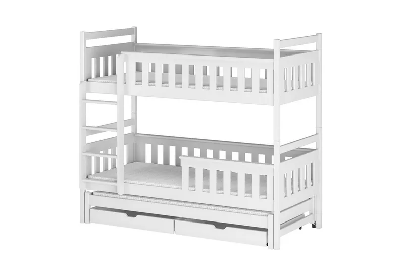 Kids Collective Hochbett 90x200 mit Ausziehbettfunktion Etagenbett Kinderbett zwei Schubladen Kinder 2 Lattenrost Rausfallschutz mit 3 Matratzen in weiß, Weiß, – Produktbild 2 von 5
