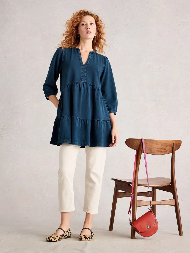White Stuff Indigo-Tunika Marta - 38, Indigoblau, – Produktbild 2 von 4