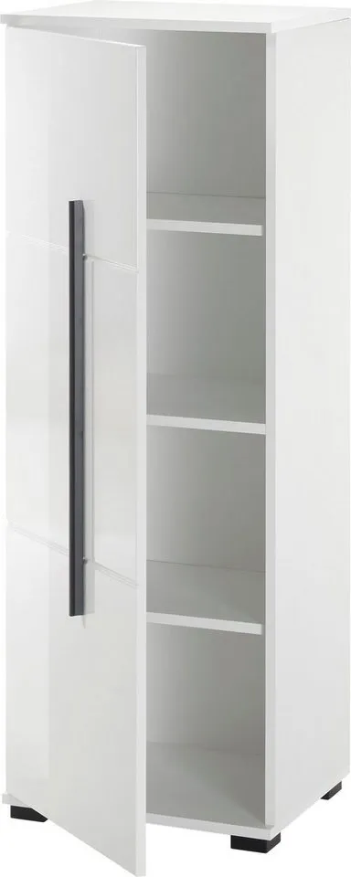 Home affaire Midischrank Cantara, Badschrank in Hochglanz Weiß, Schrank im modernen Design mit schwarzen Griffen, ausreichend Stauraum, Weiß, – Produktbild 4 von 8
