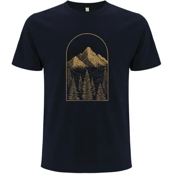 Spreecult Spreecult LineArt Nadelwald - Bio und Fair - Männer Unisex T-Shirt - Line Art Wald Berge, Navy, – Produktbild 1 von 2