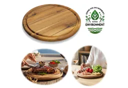 LS-LebenStil Servierbrett Holz Fleischteller Servierteller 25cm Akazie Rund Schneidebrett, Holz, (Set - 1 Stück - Schneidebrett mit Saftrille Vesperbrett Brotzeitbrett, 1-St., Vesperbrett Servierteller Pizzateller Käsebrett Holzbrett) – Produktbild 1 von 1