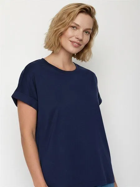 GreenBomb GREENBOMB Basic Loony - Sportliches T-Shirt aus Bio-Baumwolle mit Rollup Sleeve / GOTS / Fair & Vegan, Blau (marineblau), – Produktbild 2 von 4