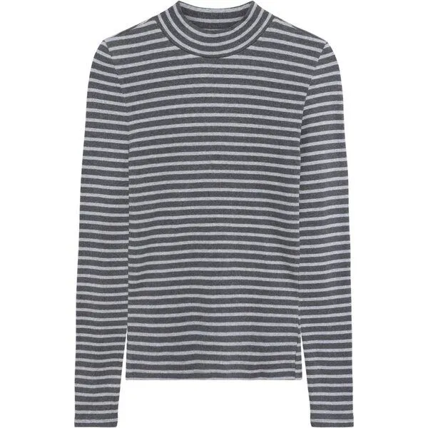 KnowledgeCotton Apparel KnowledgeCotton Apparel Langarmshirt - Rib high neck long sleeved - aus Bio-Baumwolle, Gestreift (stripe-grey), – Produktbild 1 von 3