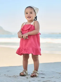Vertbaudet Baby-Set aus Musselin-Kleid und gehäkelten Kopftuch – Produktbild 1 von 1