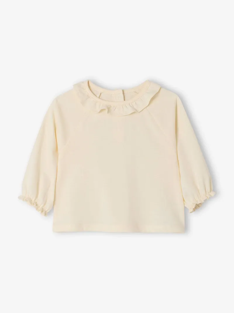 Vertbaudet 2er-Pack Baby Langarmshirts mit Rüschenkragen BASIC, Wollweiß, – Produktbild 2 von 4