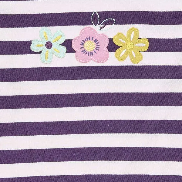 Sense Organics Sense Organics Mädchen Langarmshirt, Modell ALUNA, Dunkle pflaume geringelt mit blumen, – Produktbild 3 von 4