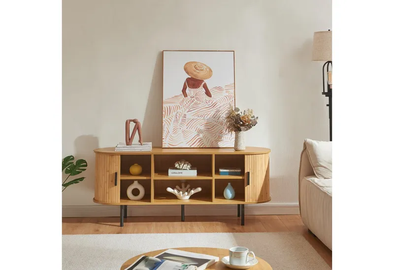 en.casa TV-Schrank »Tvedestrand« mit 2 Türen 140 x 40 x 55 cm Natur, Beige, – Produktbild 2 von 5