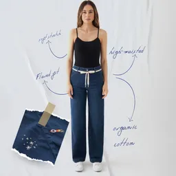 DAWN DEW Flared Soft Denim - French Pocket - Dark Blue - Art on Broken Pieces - Dark Blue / 32 / 34 – Produktbild 1 von 1