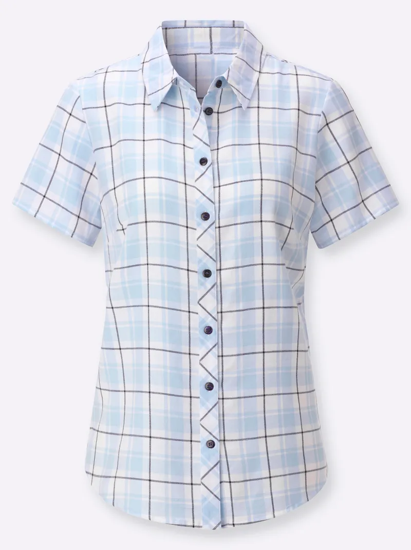 Witt Karobluse hellblau-ecru-kariert, Hellblau-ecru-kariert, – Produktbild 2 von 2