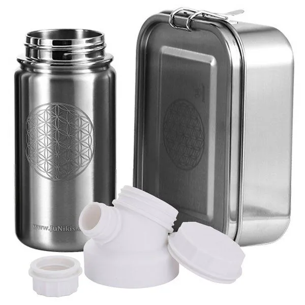 JN JuNiki's JN JuNiki's Einschulungs-Set "Blume des Lebens": Lunchbox + isolierte Edelstahltrinkflasche, Weiß, – Produktbild 1 von 4