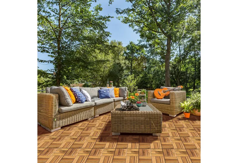 Clanmacy Holzfliesen 1-10 Terrassenfliesen, 11-110 Stück, Akazien-Holz Balkonplatten - 1, 11er Set, 11 St., 30x30cm = 1qm pro Fliese, rutschfest, Stecksystem, langlebig – Produktbild 5 von 5