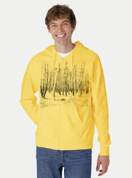 Peaces.bio - handbedruckte Biomode Peaces.bio - handbedruckte Biomode Herren Zip-Hoodie Woodland, Gelb, – Produktbild 2 von 2