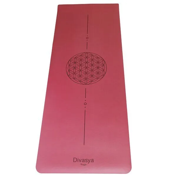Divasya Divasya Yogamatte Naturkautschuk | rutschfester japanischer Grip | 6 Farben | Gurt & Hülle, Dunkelrot lebensblume, – Produktbild 2 von 4