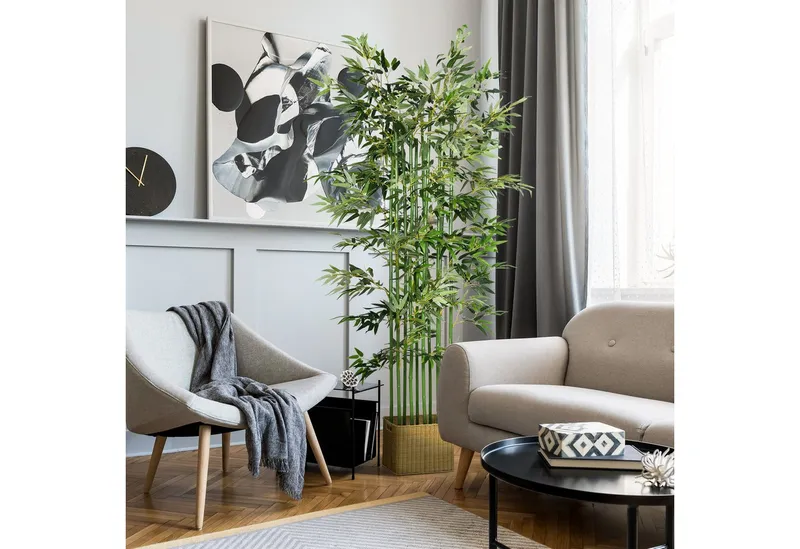 HOMCOM Kunstpflanze 180 cm, im Kiefernholztopf Bambus, HOMCOM, Höhe 180 cm, für Indoor, Outdoor, Dekopflanzen, Grün, – Produktbild 1 von 4