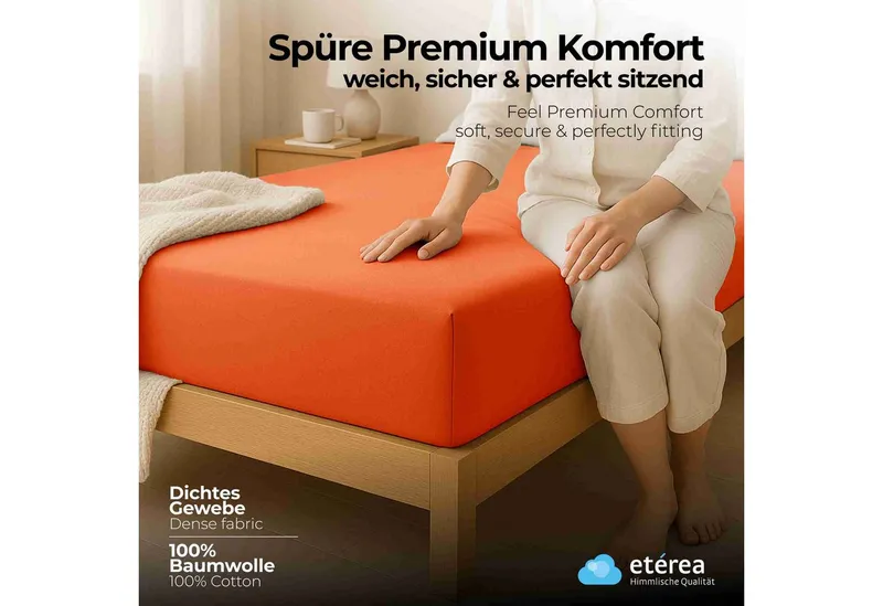 etérea Himmlische Qualität Spannbettlaken etérea Comfort Jersey 2er Set Spannbettlaken, Jersey, Gummizug: rundum, (2 Stück), Orange, – Produktbild 2 von 5
