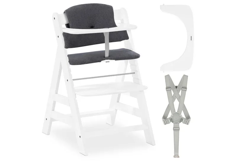 Hauck Hauck Hochstuhl Alpha Plus, Mitwachsender Holz Kinderhochstuhl mit Gurt, Schutzbügel & Sitzauflage, Beige|weiß, – Produktbild 1 von 5
