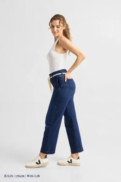 DAWN Damen Jeans DEW Flared High Waist French Pocket DAWN Bio-Baumwolle, Dark blue, – Produktbild 3 von 5