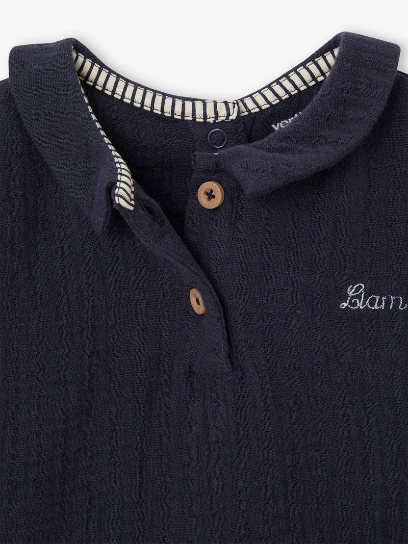 Vertbaudet Baby T-Shirt Langarm mit Polokragen, Nachtblau, – Produktbild 2 von 2