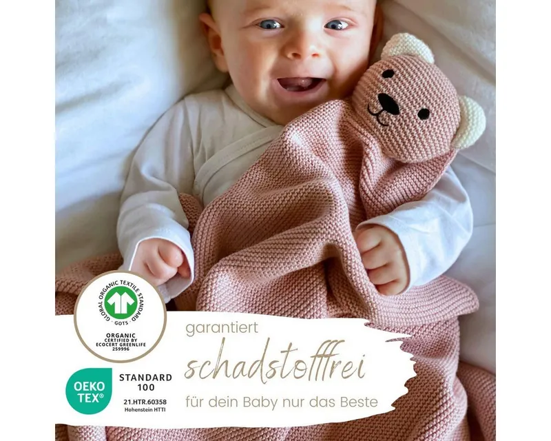 Babydecke DIKOS® Babydecke SCHMUSE-Bär Baby Geschenk Mädchen Junge Geschenkset, DIKOS, Geschenk zur Geburt, PREMIUM Qualität, 100 % BIO Baumwolle, Rosa, – Produktbild 3 von 5