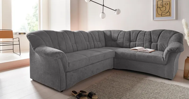 DOMO collection Ecksofa Papenburg B/T/H: 242/190/84 cm L-Form, wahlweise mit Bettfunktion, Langer Schenkel links oder rechts, Grau, – Produktbild 5 von 8