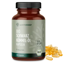 vom Achterhof Bio Schwarzkümmel-Öl Kapseln (400 Kapseln) – Produktbild 1 von 1