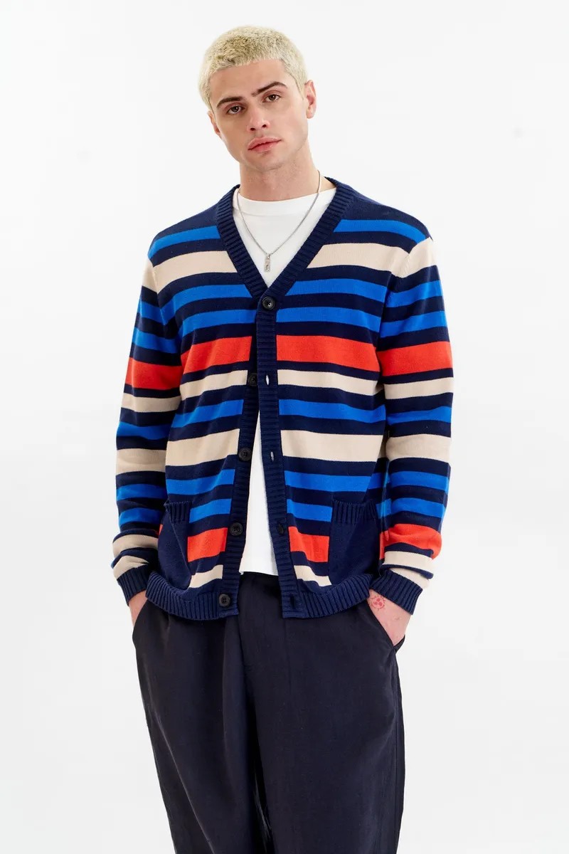 KOMODO KOMODO Herren vegan Strickjacke Stripe Multicolour, Extra dunkelblau, – Produktbild 1 von 1