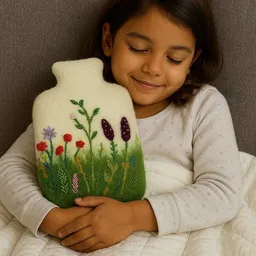 GLOBO Fair Trade GLOBO Fair Trade Wärmflaschen-Hülle, Bezug aus 100% Wollfilz mit Wiese Motiv – Handgefertigt aus Nepal, Fair Trade, für 2-Liter-Wärmflaschen, Kinderfreundlicher Bezug für kalte Tage, Geschenkidee – Produktbild 1 von 1