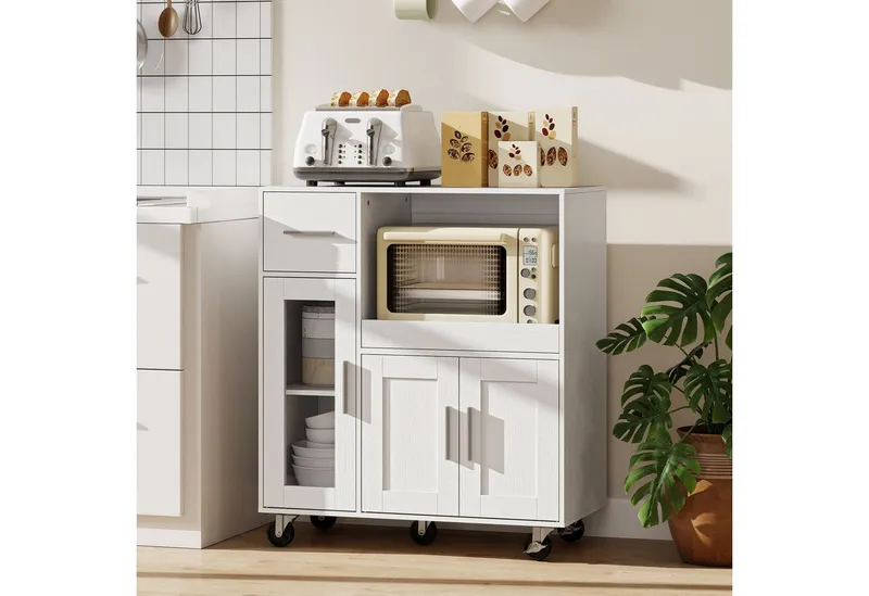 HOMCOM HOMCOM Küchenbuffet Sideboard, Mikrowellenschrank, Schublade, verstellbare Ablagen (Küchenbuffet, 1-St., Küchenschrank) für Küche, Esszimmer, Weiß, – Produktbild 1 von 5