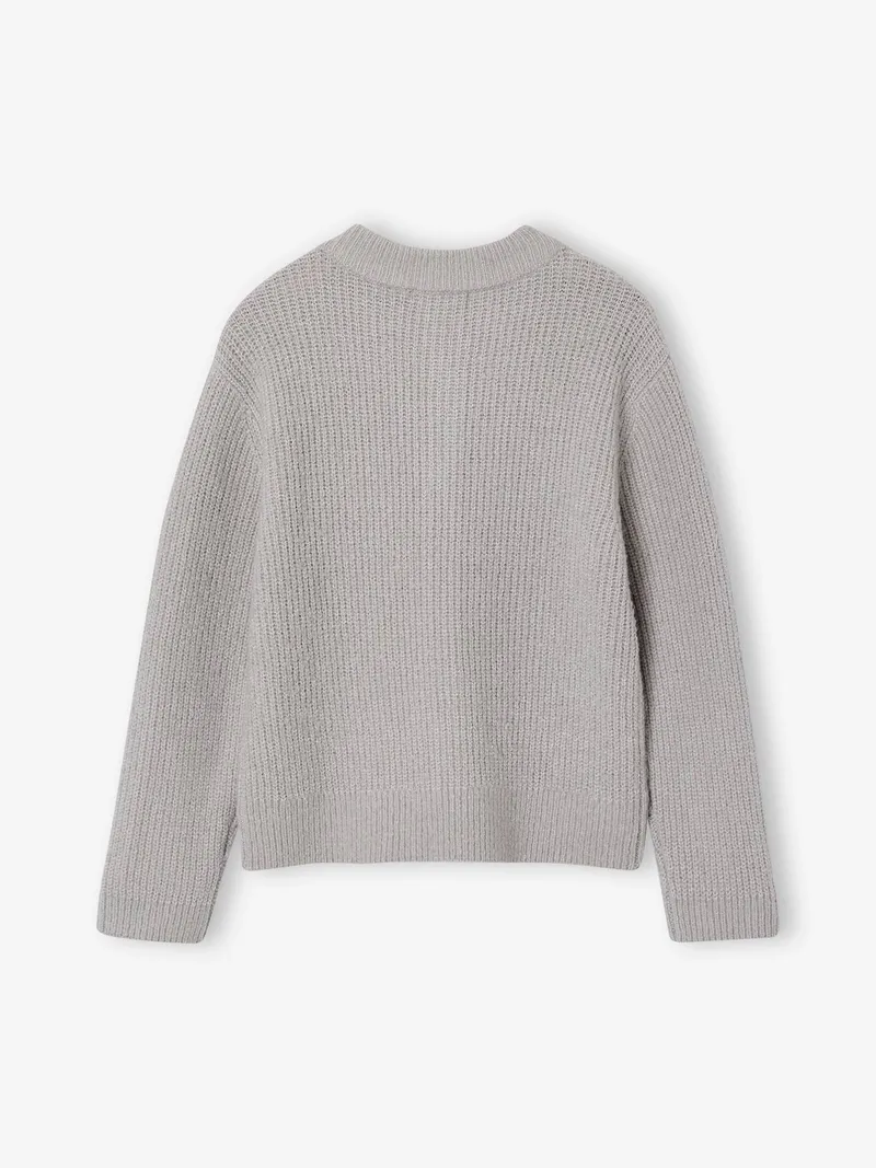Vertbaudet Strickjacke Mädchen flauschiger Strick, Grau meliert, – Produktbild 2 von 3