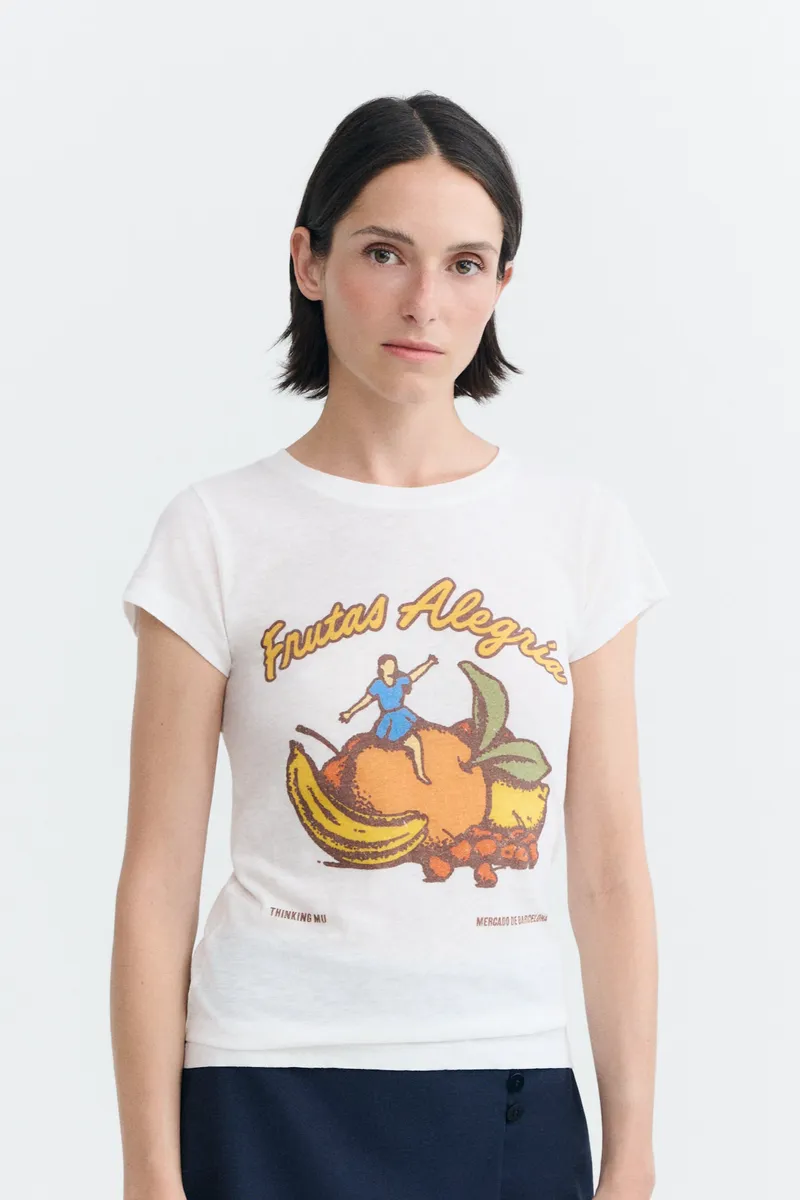 thinking mu Thinking MU Damen vegan T-Shirt Mirna Slim Fit Früchte Weiß, Weiß, – Produktbild 2 von 2