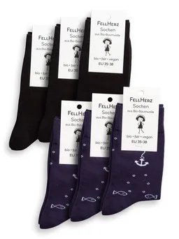 FellHerz 6er Pack Socken mit Bio-Baumwolle Mix Anker midnight und schwarz - 35-38 – Produktbild 1 von 1