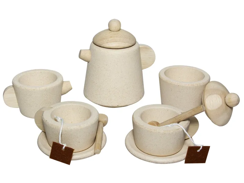 PlanToys PlanToys Tee-Set für die Kinderküche aus recyceltem Kautschukholz Maße 7,5 x 9,0 x 9,5 cm, Natur, – Produktbild 2 von 2