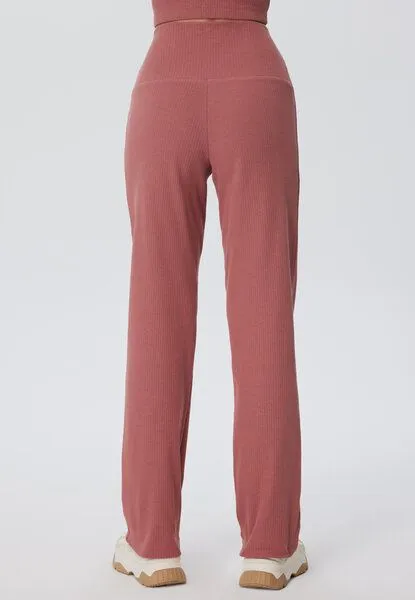 Leela Cotton Leela Cotton Damen Ripp-Hose aus 100% Bio-Baumwolle, Dunkel mauve, – Produktbild 2 von 4