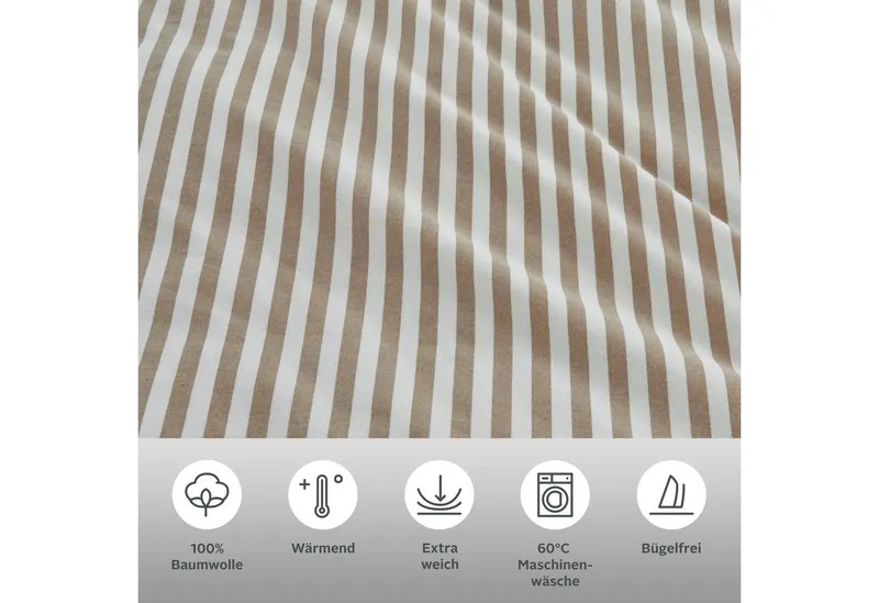 LeGer Home by Lena Gercke Bettwäsche Linnea, Flanell, 2 teilig, aus 100% Baumwolle, Streifendesign, Beige, – Produktbild 1 von 6