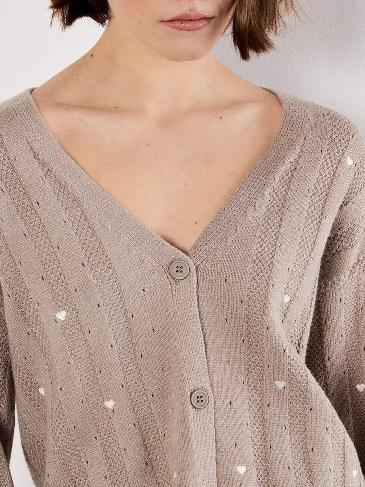 Apricot Apricot Cardigan Croped Jacke mit Lochmuster und Stickerei, Braun, – Produktbild 3 von 4