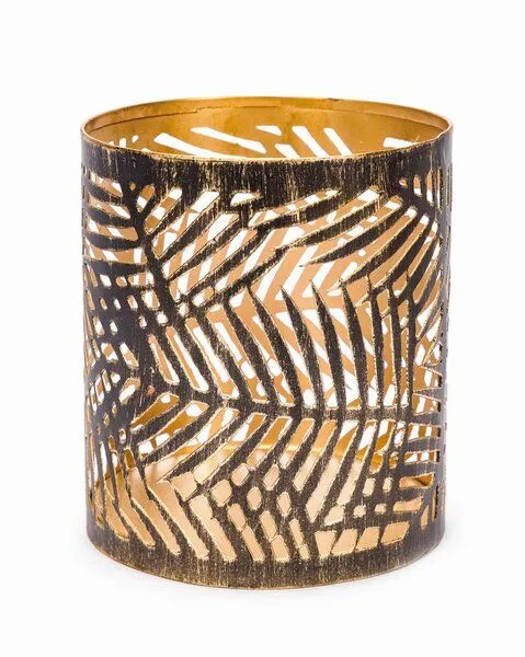 El Puente El Puente Windlicht "Tropical" | Fair Trade & Handmade aus Indien, Gold,schwarz, – Produktbild 2 von 2