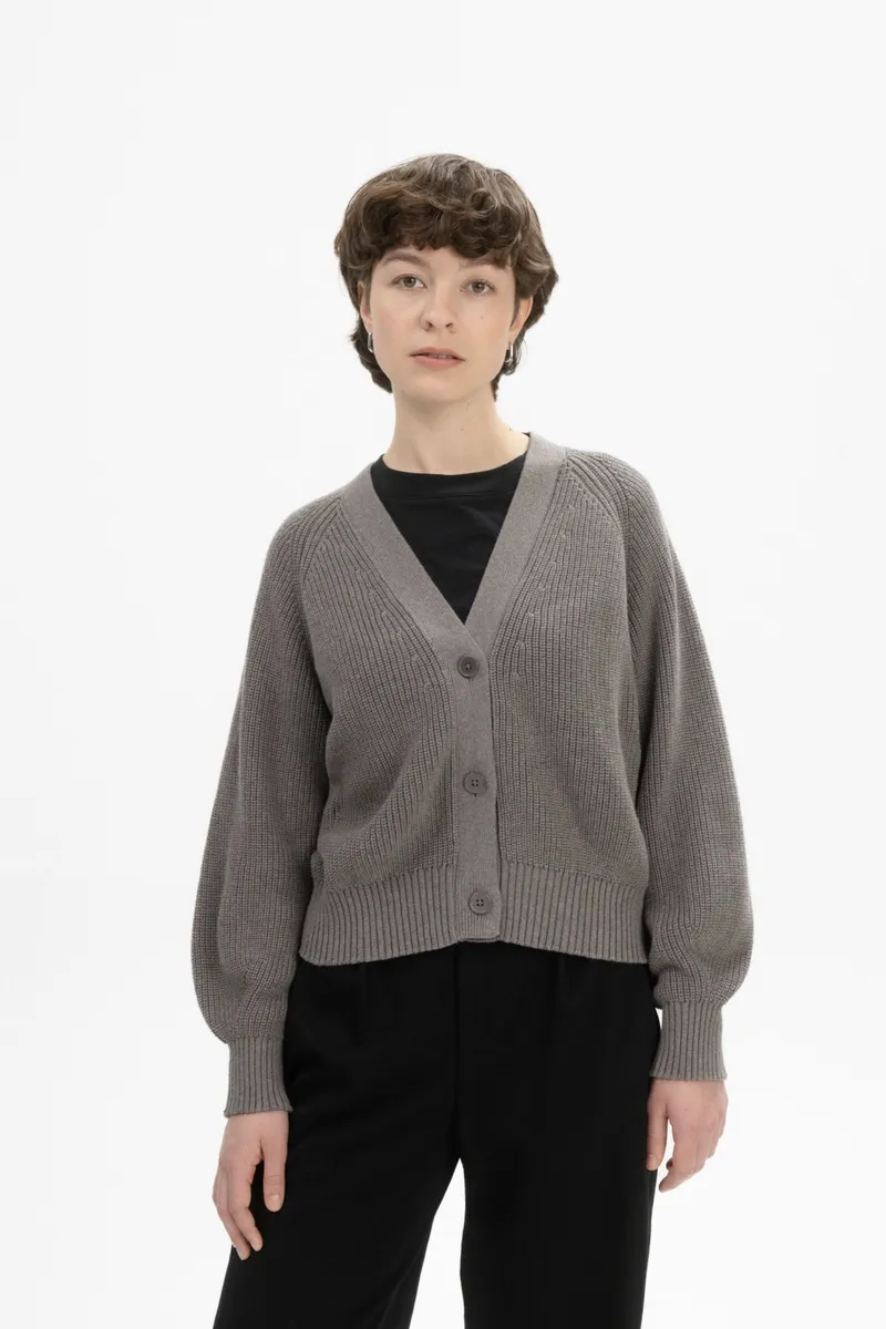 MELA MELA Damen vegan Strickjacke Rippe Bhuma Bär Melange, Braun, – Produktbild 2 von 2