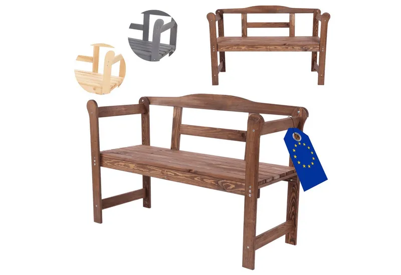 Modo24 Gartenbank LG01 Parkbank, Gartenmöbel, Sitzbank, Bank Friesenbank, Holzbank, Zweisitzer, In- & Outdoor, FSC-Holz Massiv 4 Farben Schutzhülle, Braun, – Produktbild 1 von 5