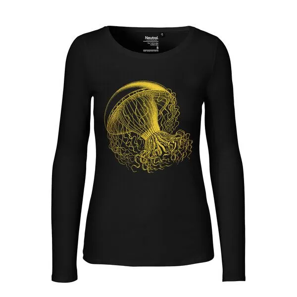 HANDGEDRUCKT HANDGEDRUCKT "Medusa" Frauen Longsleeve aus reiner Biobaumwolle (kbA), Black, – Produktbild 1 von 3