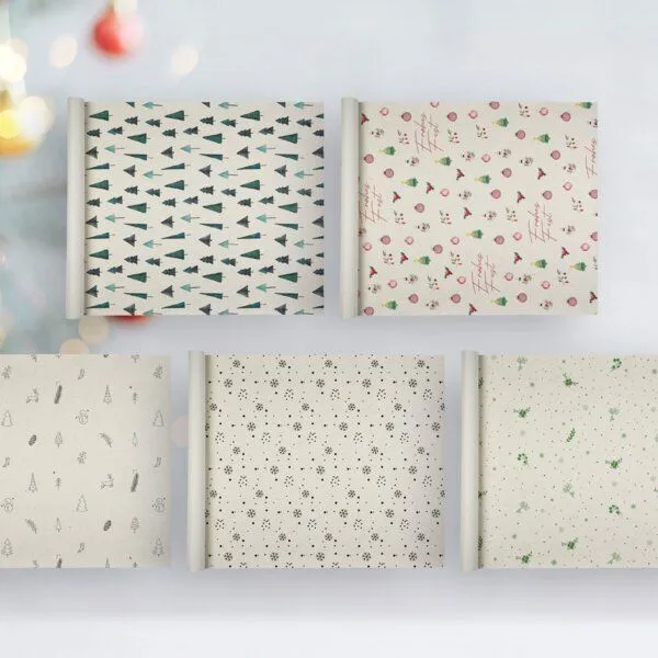 Fines Papeterie Fines Papeterie 10m Weihnachts-Geschenkpapier aus Graspapier * 5 Motive á 200x47 cm * von schlicht bis verspielt – Produktbild 2 von 4