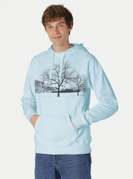 Peaces.bio - handbedruckte Biomode Peaces.bio - handbedruckte Biomode Herren Kapuzenpulli Landscape, Hellblau, – Produktbild 2 von 3