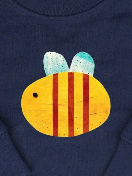 MelaDi Meladi Kinder Baby - Sweater aus Biobaumwolle - Biene auf Navy Blue, Blau, – Produktbild 7 von 7