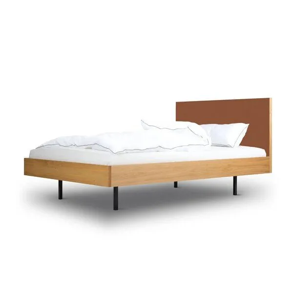 BARTMANN BARTMANN Unidorm Classic - Holzbett aus Eiche mit Kopfteil aus Linoleum, Brown, – Produktbild 2 von 5