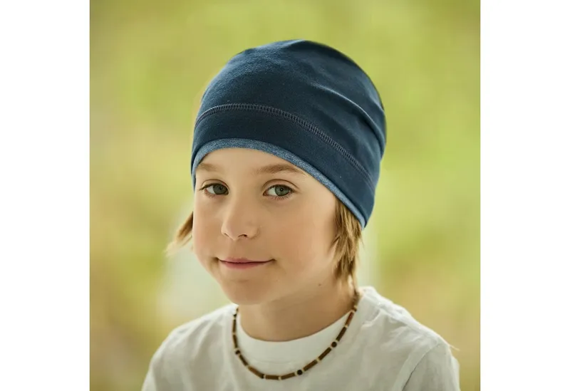 Maximo Maximo Jerseymütze GOTS KIDS-Beanie middle, Kontrastrand, einfarbig, UV 50 (1-St) Baumwolljersey, Blau, – Produktbild 1 von 2