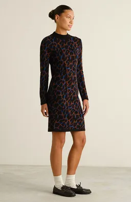 Dedicated DEDICATED Damen vegan Kleid Lo Leopard Schwarz/Blau/Braun – Produktbild 1 von 1