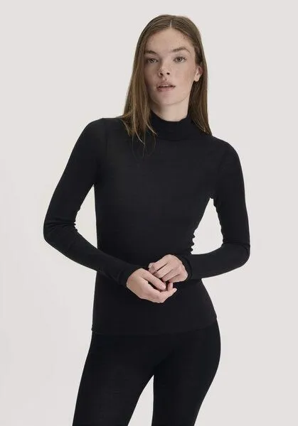 hessnatur hessnatur Rollkragen-Longsleeve Fitted aus Schurwolle und Seide, Schwarz, – Produktbild 1 von 4