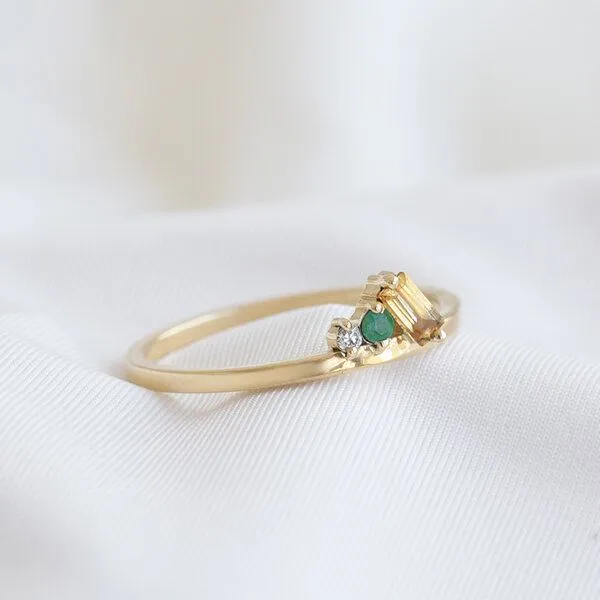 Eppi Eppi Cluster-Ring aus Gold mit Citrin, Smaragd und einem Diamanten Dalit, Rosa, – Produktbild 2 von 4